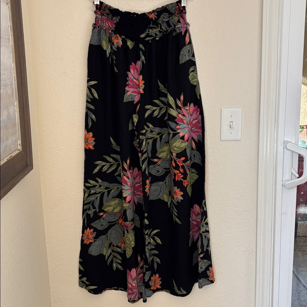 Black Floral Wide-Leg Jumpsuit / Pants